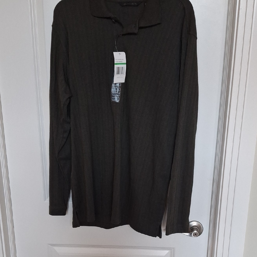 Axist Olive Green Long Sleeve Polo Shirt Size L Cotton Blend NWT